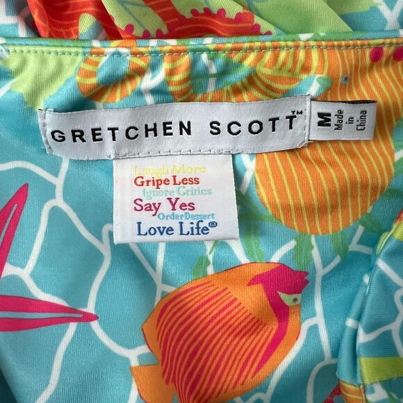 Gretchen Scott sea life strapless jersey dress ruched side M - Picture 3 of 6